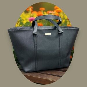 Kate Spade New York Structured Black Leather Large Tote Bag.